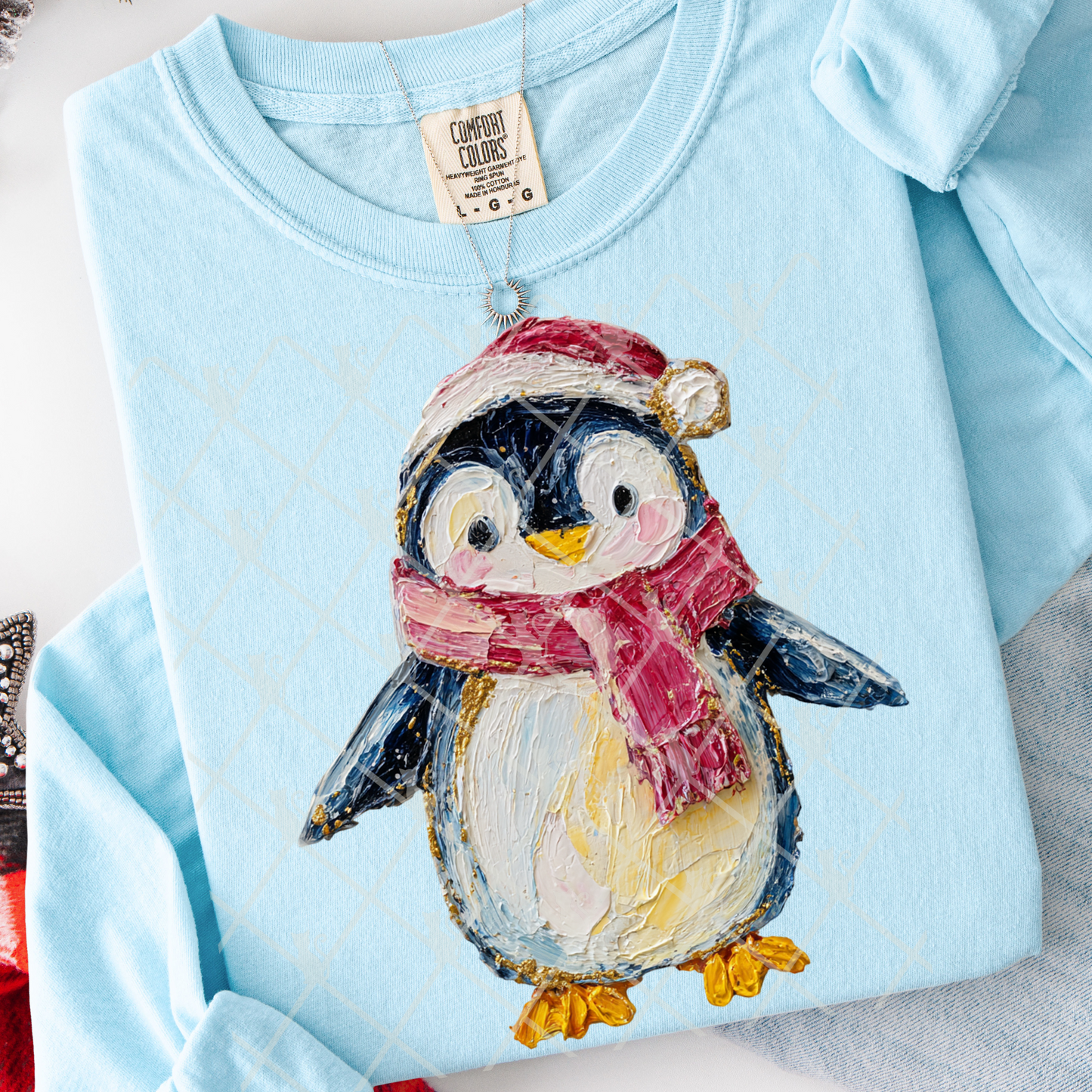 Hand Painted Christmas Penguin #2771 DTF Transfer