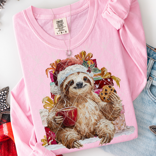 Hand Painted Christmas Sloth #2774 DTF Transfer