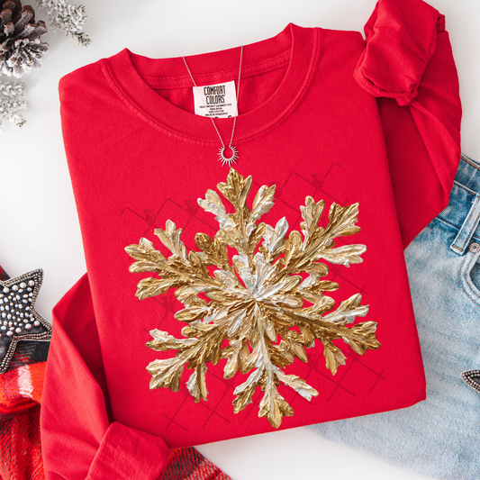 Hand Painted Gold Snowflake #2781 DTF Transfer