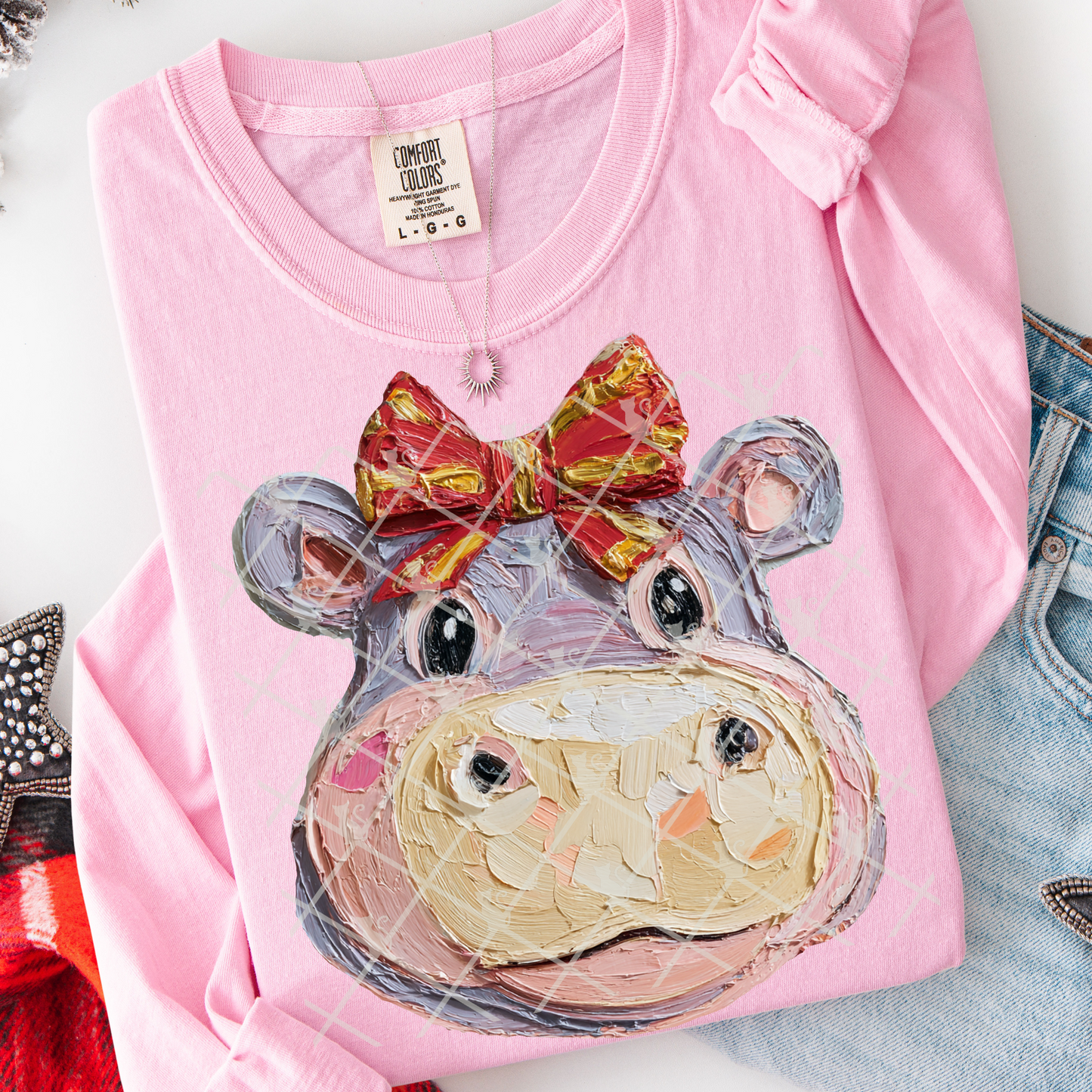 Hand Painted Hippo For Christmas #2784 DTF Transfer