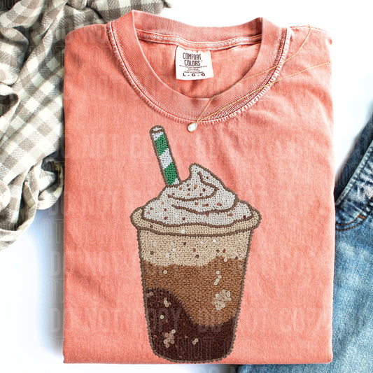 Iced Coffee Faux Yarn Sequins #2626 DTF Transfer