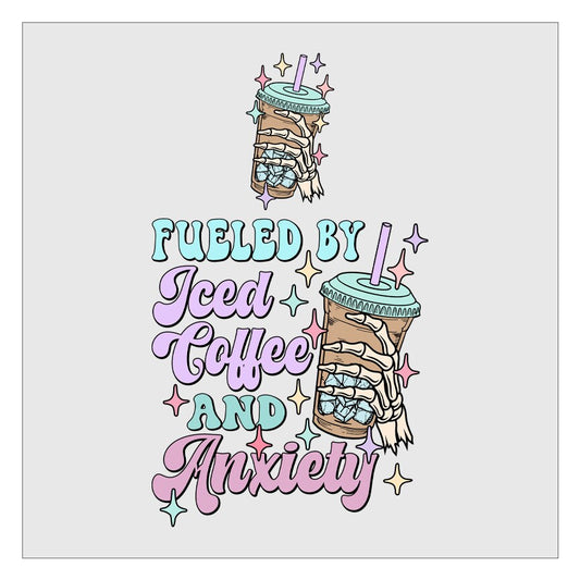 Fueled By Iced Coffee And Anxiety - Pocket and Back Print SET DTF Transfer, Ready For Press, Hot Peel, Transfers For Shirts, Heat Transfer