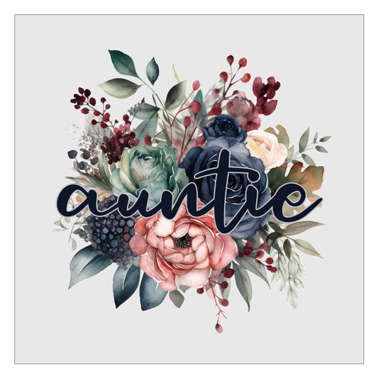 Auntie Navy Floral DTF Transfer, Ready For Press, Direct To Film, Transfer For Shirts, Tshirt Transfers, Auntie DTF Transfers, Mothers Day