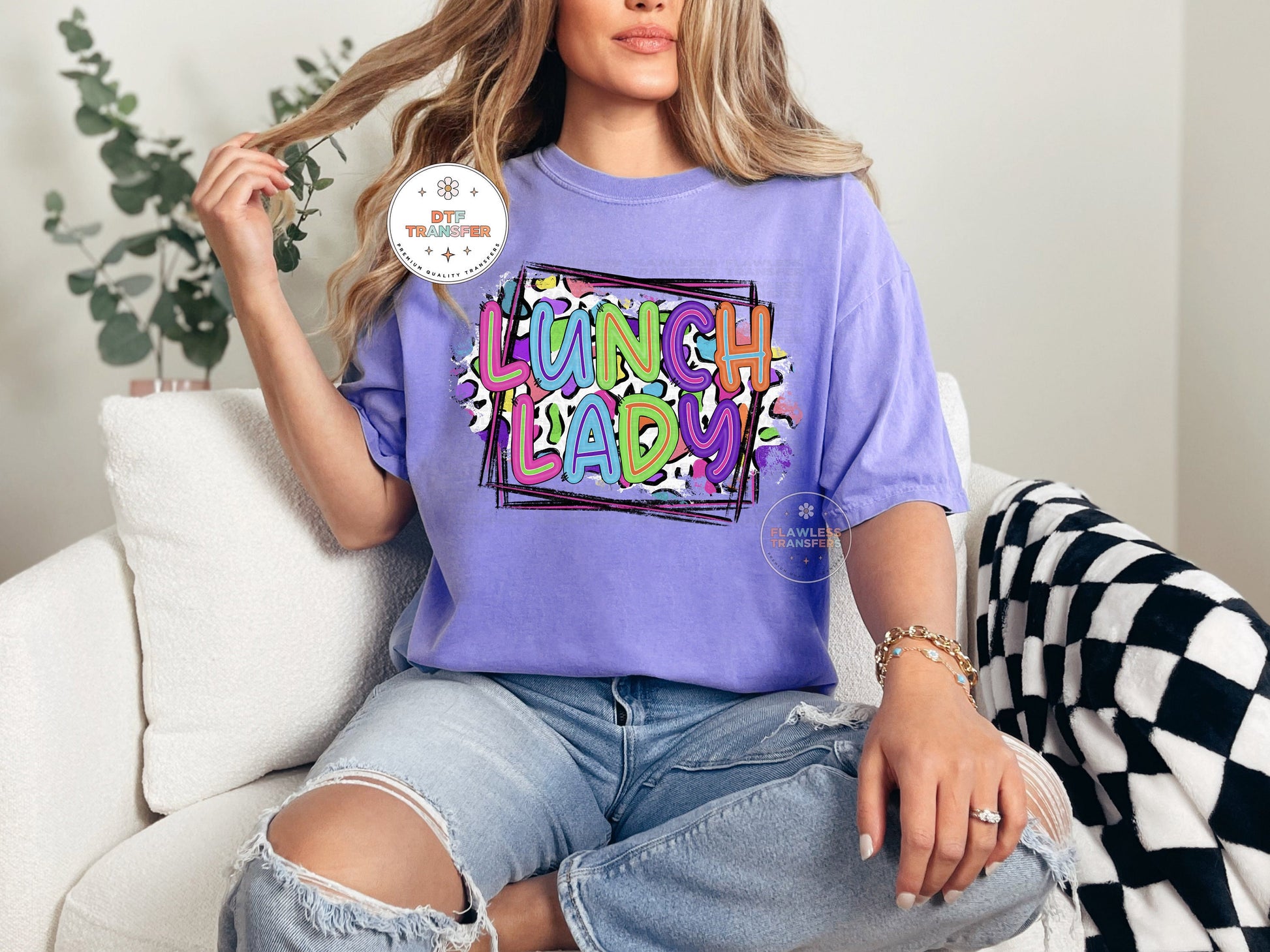 Lunch Lady Colorful Cheetah Print DTF Transfer, Ready For Press, Direct To Film, Transfer For Shirt, Tshirt Transfer, Cafeteria School Lunch