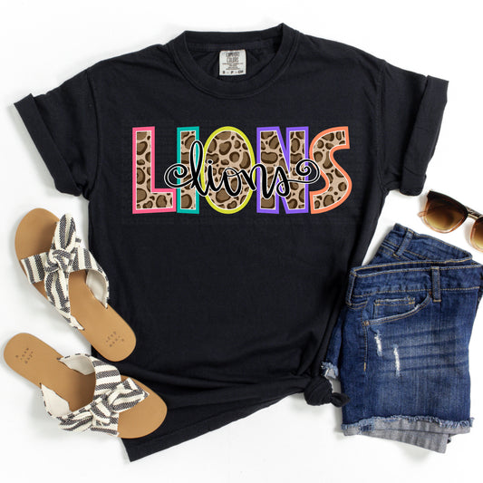Lions Cheetah Print Middle Colorful Outline DTF Transfer