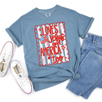 Loves Jesus And America Too #0059 DTF Transfer