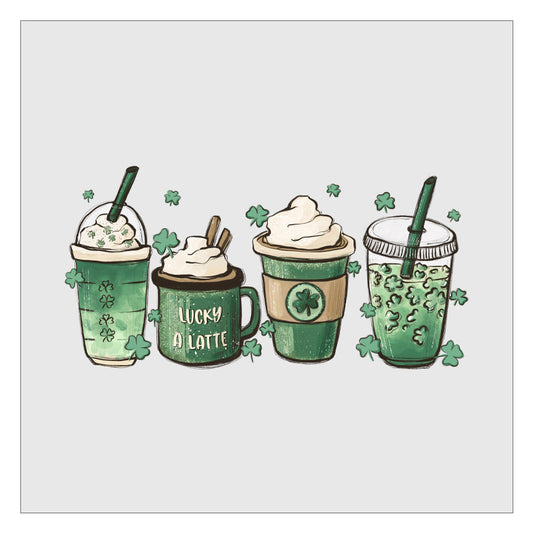 Lucky A Latte Coffee Cups DTF Transfer