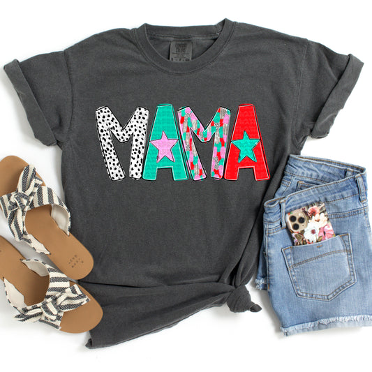 Mama - Pink Teal Whimsical Christmas Font DTF Transfer