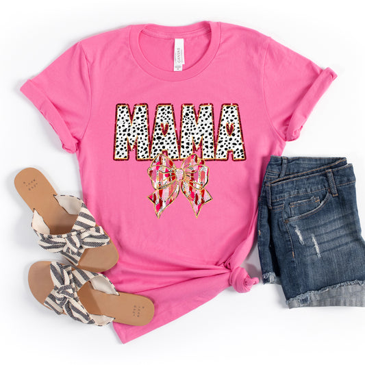 Mama Black Polka Dot Brushstrokes Coquette Bow DTF Transfer