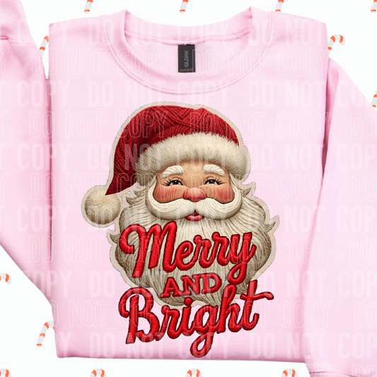 Merry And Bright Santa Faux Yarn Sequins #2577 DTF Transfer