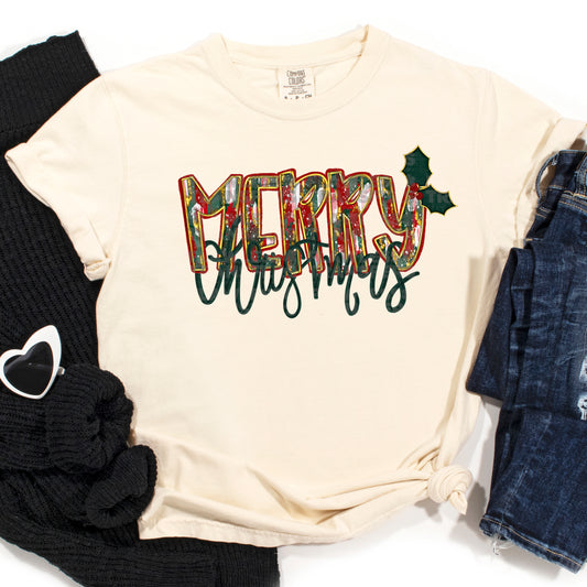 Merry Christmas - Green and Red Brushstrokes DTF Transfer