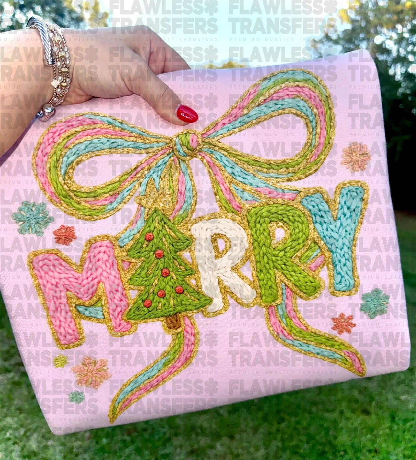 Merry Coquette Bow Faux Yarn #2854 DTF Transfer