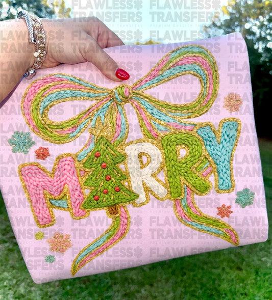 Merry Coquette Bow Faux Yarn #2854 DTF Transfer