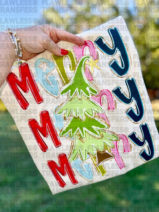 Merry Stacked Christmas Tree #2858 DTF Transfer