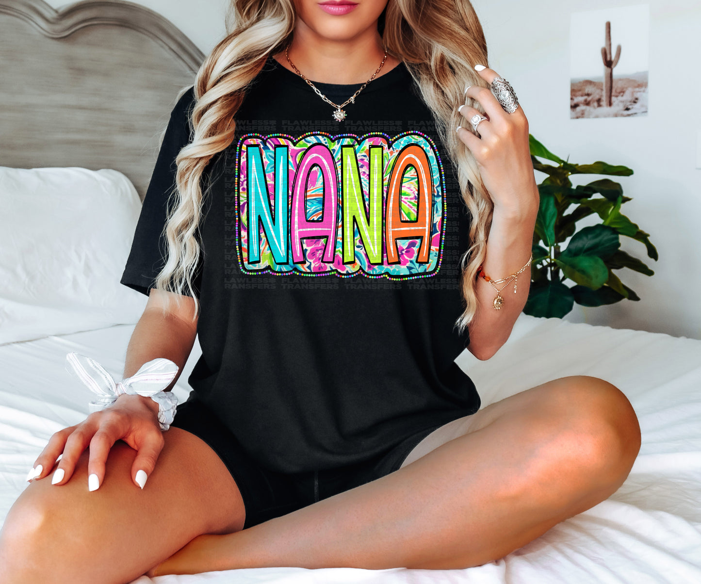 Nana Scribble Doodle Bright Paisley Colorful Dots DTF Transfer