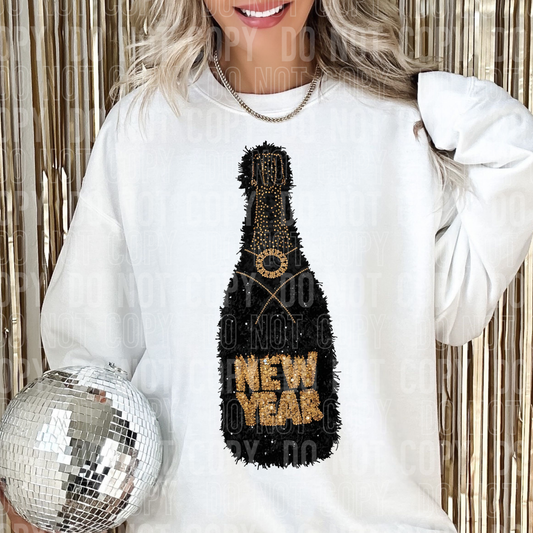 New Year Champagne Bottle Faux Yarn Sequins #2627 DTF Transfer