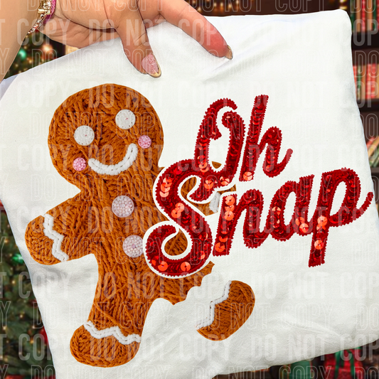 Oh Snap Gingerbread Faux Yarn Sequins #2600 DTF Transfer