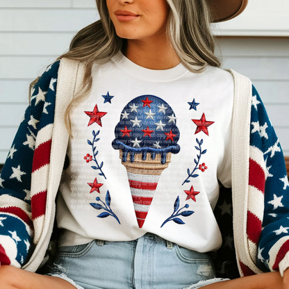 Patriotic Ice Cream Faux Embroidered #0068 DTF Transfer