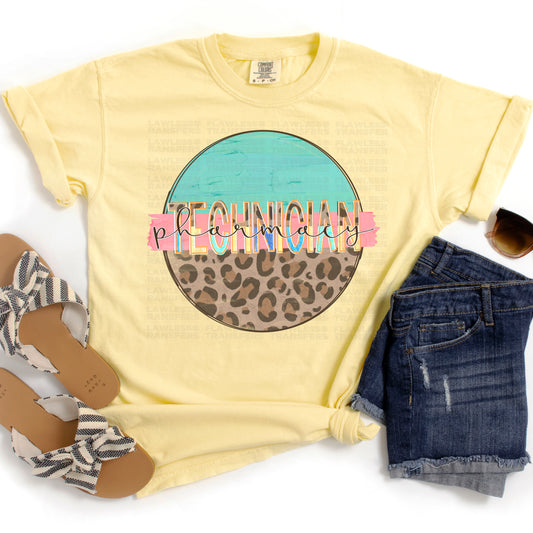 Pharmacy Technician Round Leopard Print And Mint DTF Transfer