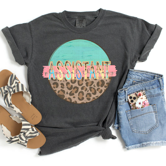 Physical Therapy Assistant Round Leopard Print And Mint DTF Transfer