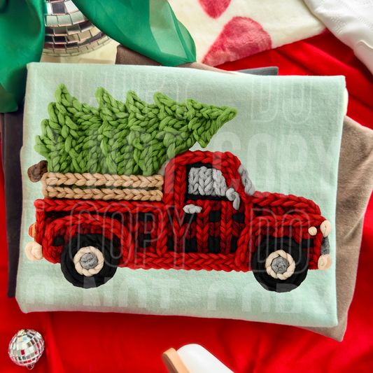 Plaid Vintage Truck Christmas Tree Faux Yarn #2714 DTF Transfer