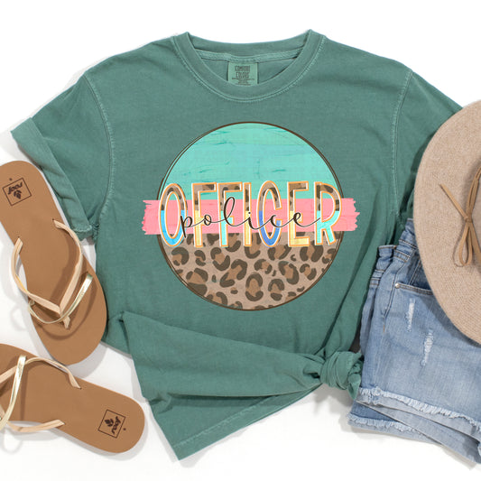 Police Officer Round Leopard Print And Mint DTF Transfer