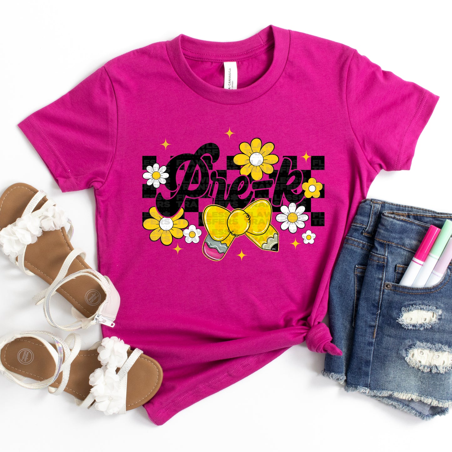 Checkered Floral Pencil Back To School #2194 DTF Transfer