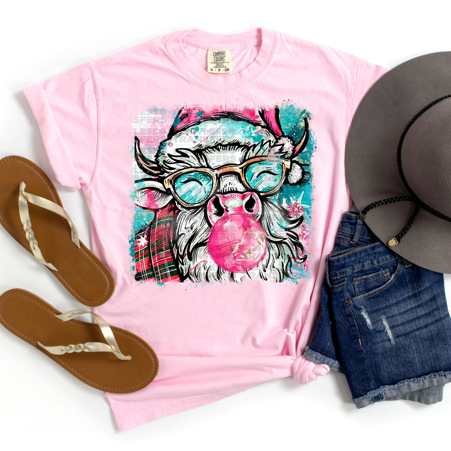 Preppy Christmas Highland Cow Bubblegum #2933 DTF Transfer