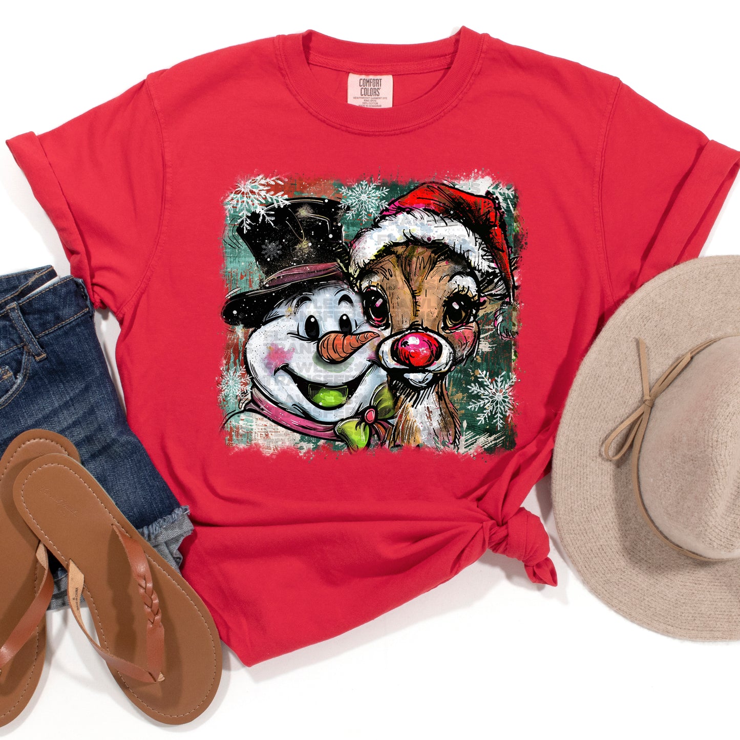 Preppy Christmas Snowman And Rudolph Reindeer #2946 DTF Transfer