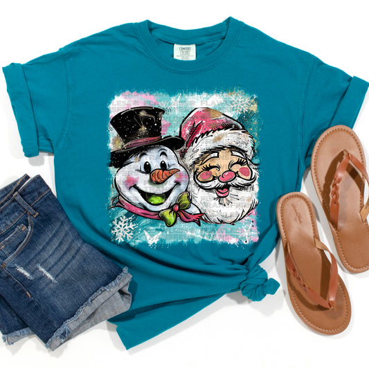 Preppy Christmas Snowman And Santa #2947 DTF Transfer