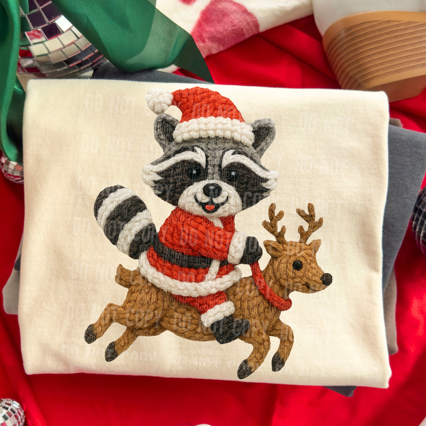 Raccoon Reindeer Faux Yarn #2718 DTF Transfer