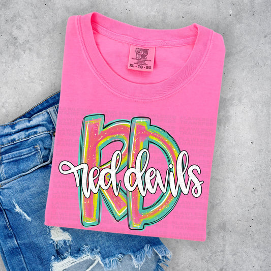 Red Devils Colorful Smeary Paint Handlettered DTF Transfer