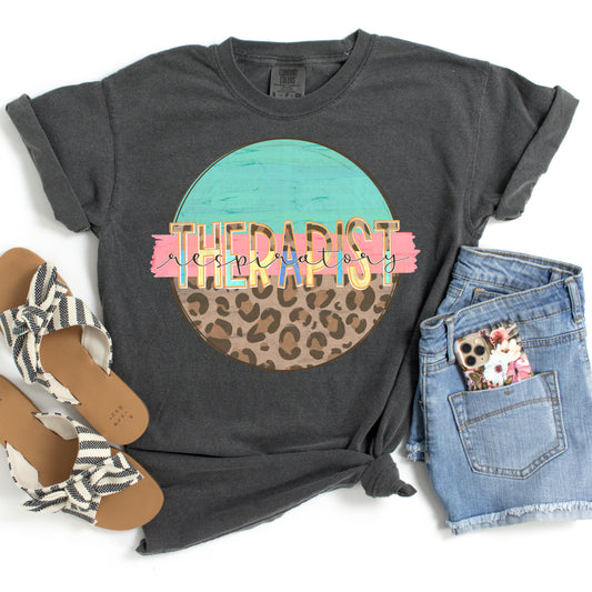 Respiratory Therapist Round Leopard Print And Mint DTF Transfer