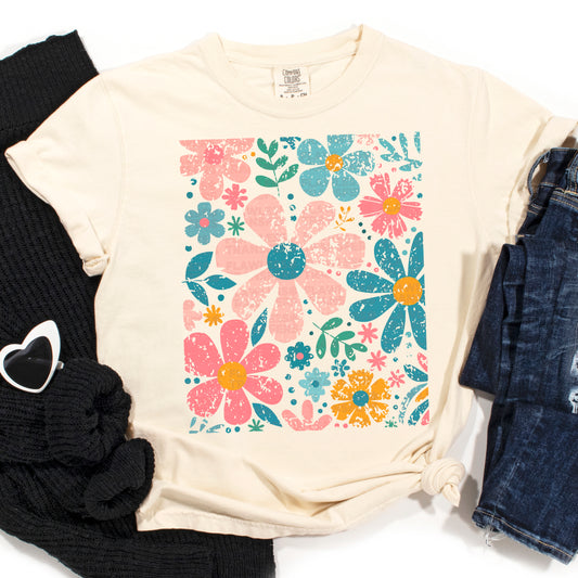 Retro Distressed Flowers #2384 DTF Transfer
