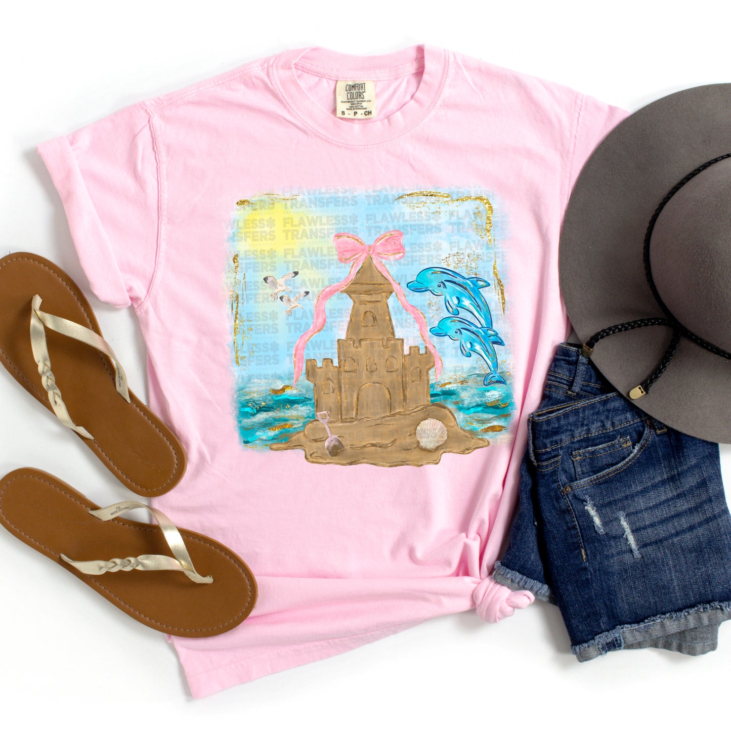 Sandcastle With Pink Bow Coquette #2164 DTF Transfer
