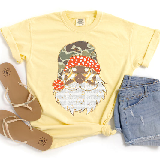 Santa Camo Print Gold Outline - Black Santa Design 2 DTF Transfer