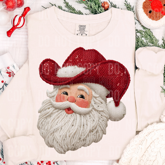 Santa Cowboy Hat Faux Yarn Sequins #2632 DTF Transfer