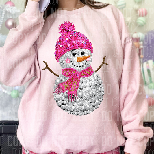 Snowman Pink Faux Diamond Sequins #2633 DTF Transfer