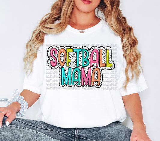 Softball Mama Bright Color Doodle Dalmatian Dots DTF Transfer