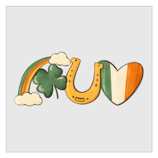 St Patricks Day Favorites - Rainbow Shamrock Horseshoe Heart DTF Transfer
