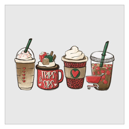 Trips And Sips Coffee Latte DTF Transfer