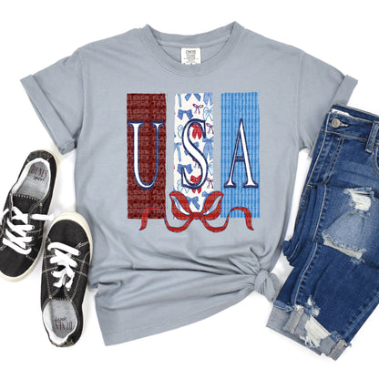 USA Squares Bow Coquette #0086 DTF Transfer