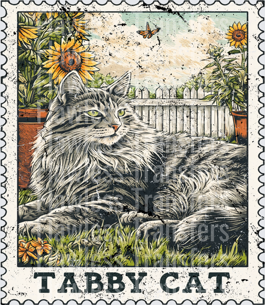 Gray Tabby Cat Vintage Stamp #4176