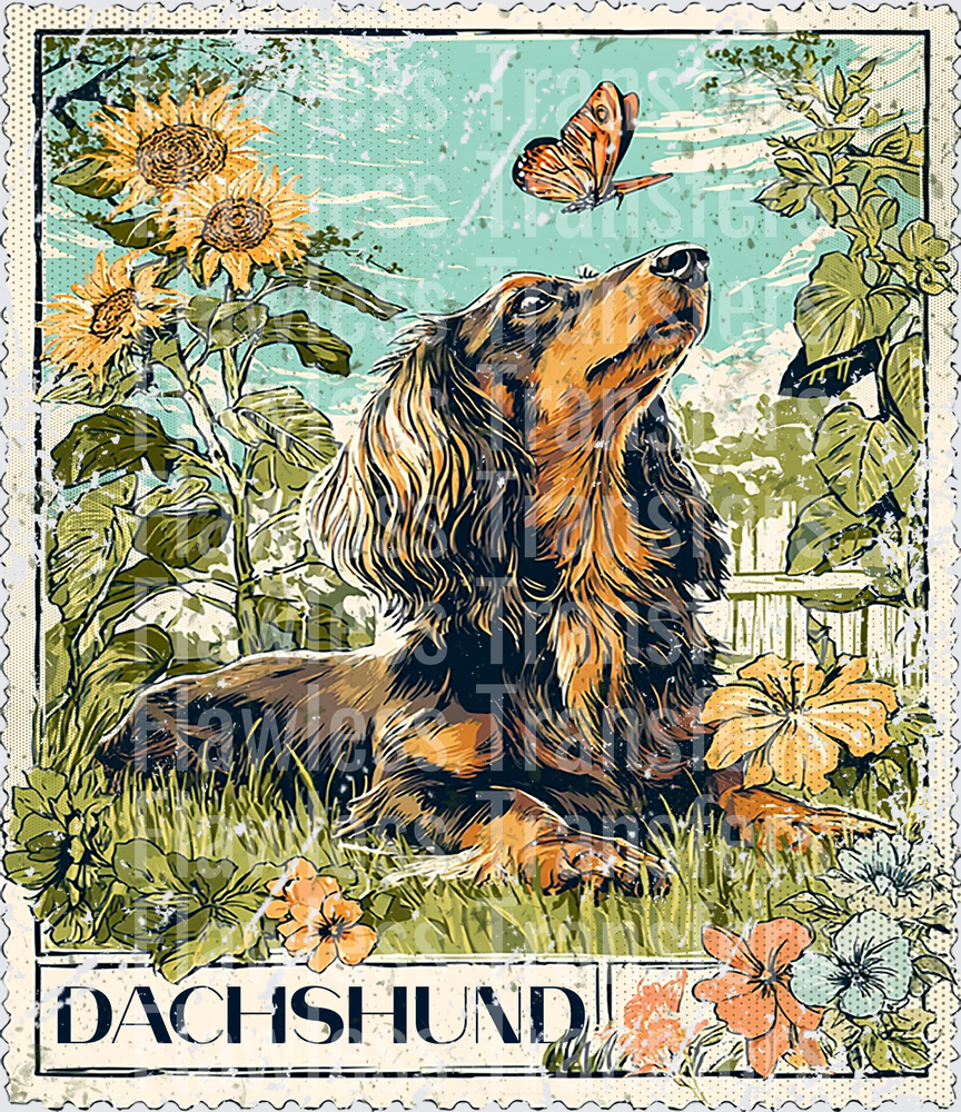 Dachshund Long Hair Vintage Stamp #4197