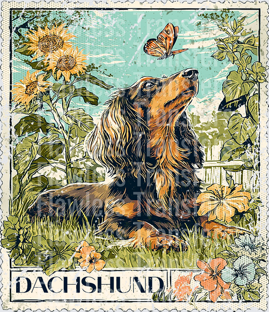 Dachshund Long Hair Vintage Stamp #4197