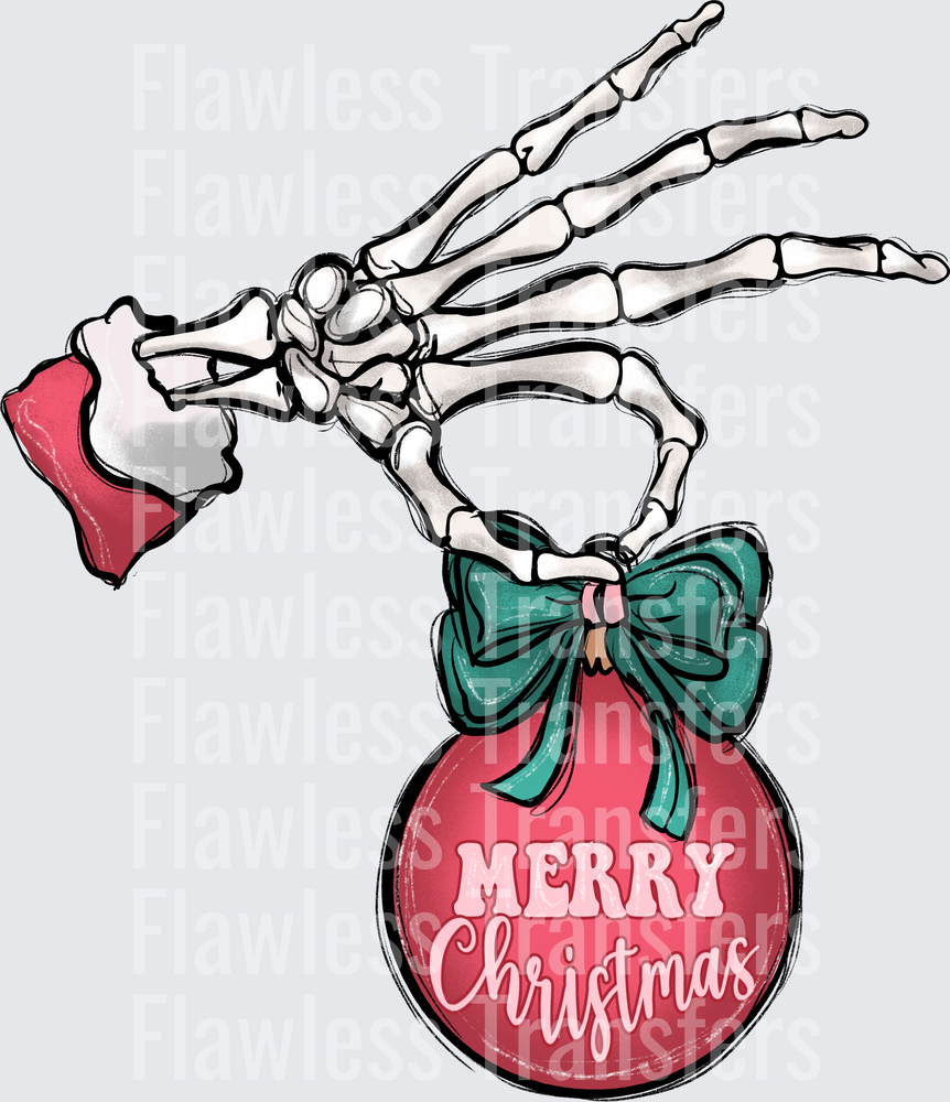 Merry Christmas Skull Hand Ornament #1578