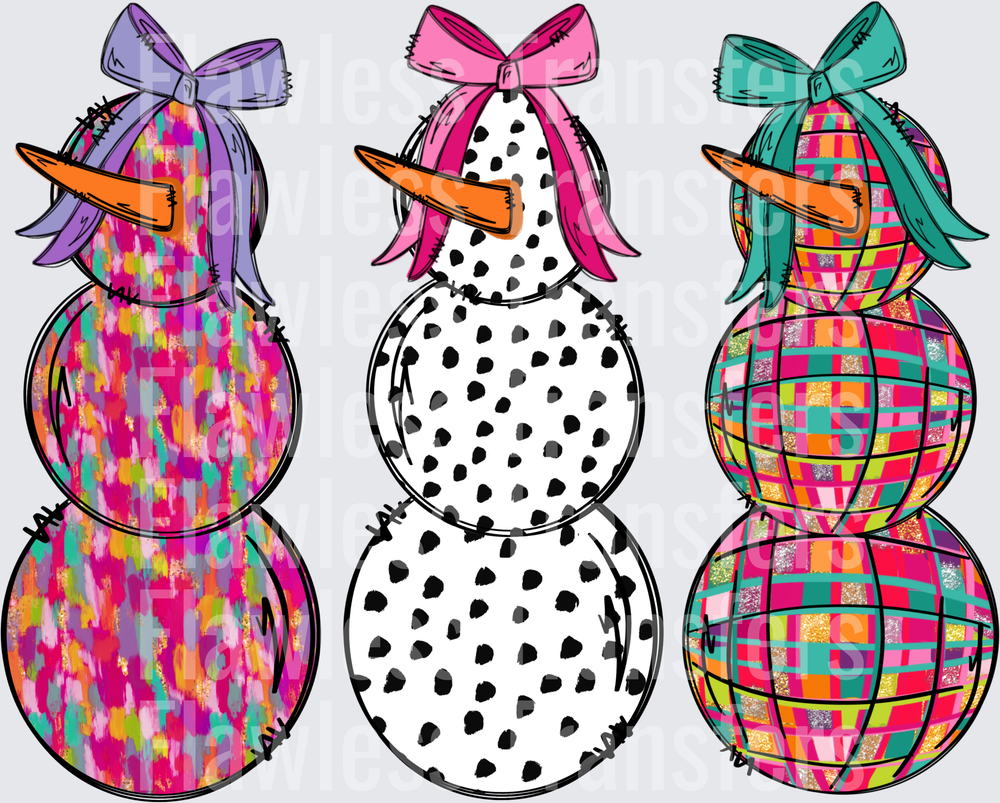 Colorful Snowmen With Bows #1556