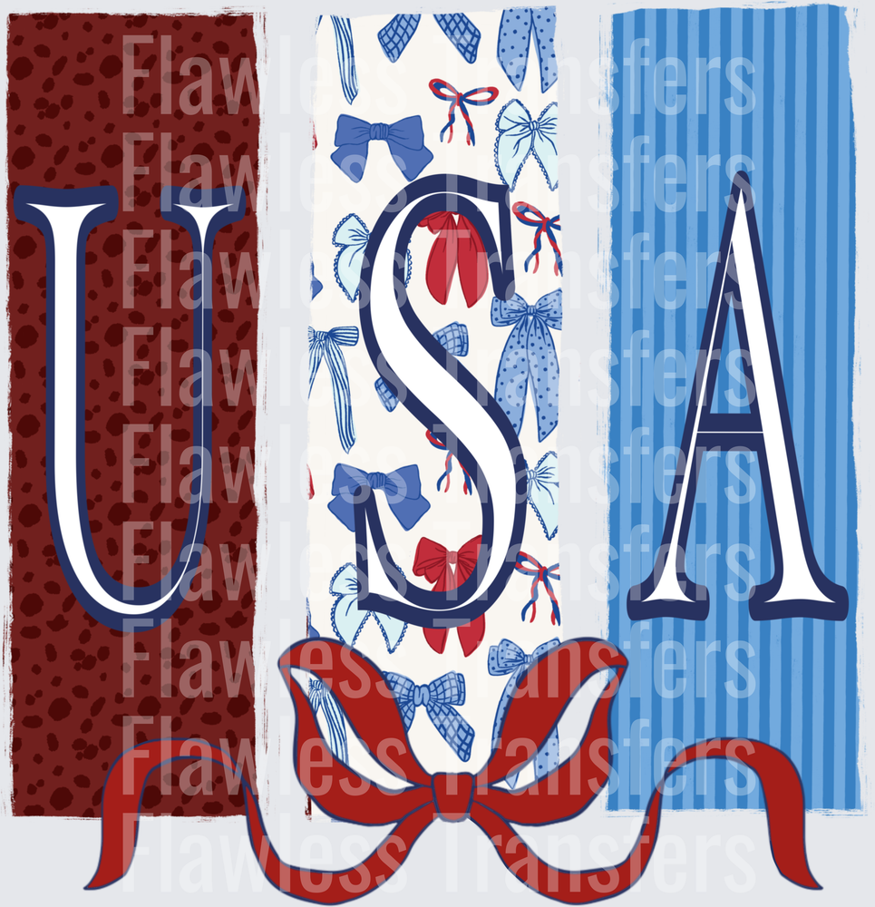 USA Squares Bow Coquette #0086 DTF Transfer - Raw Image