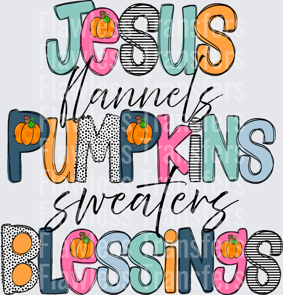 Jesus Flannels Pumpkins Sweaters Blessings #0230