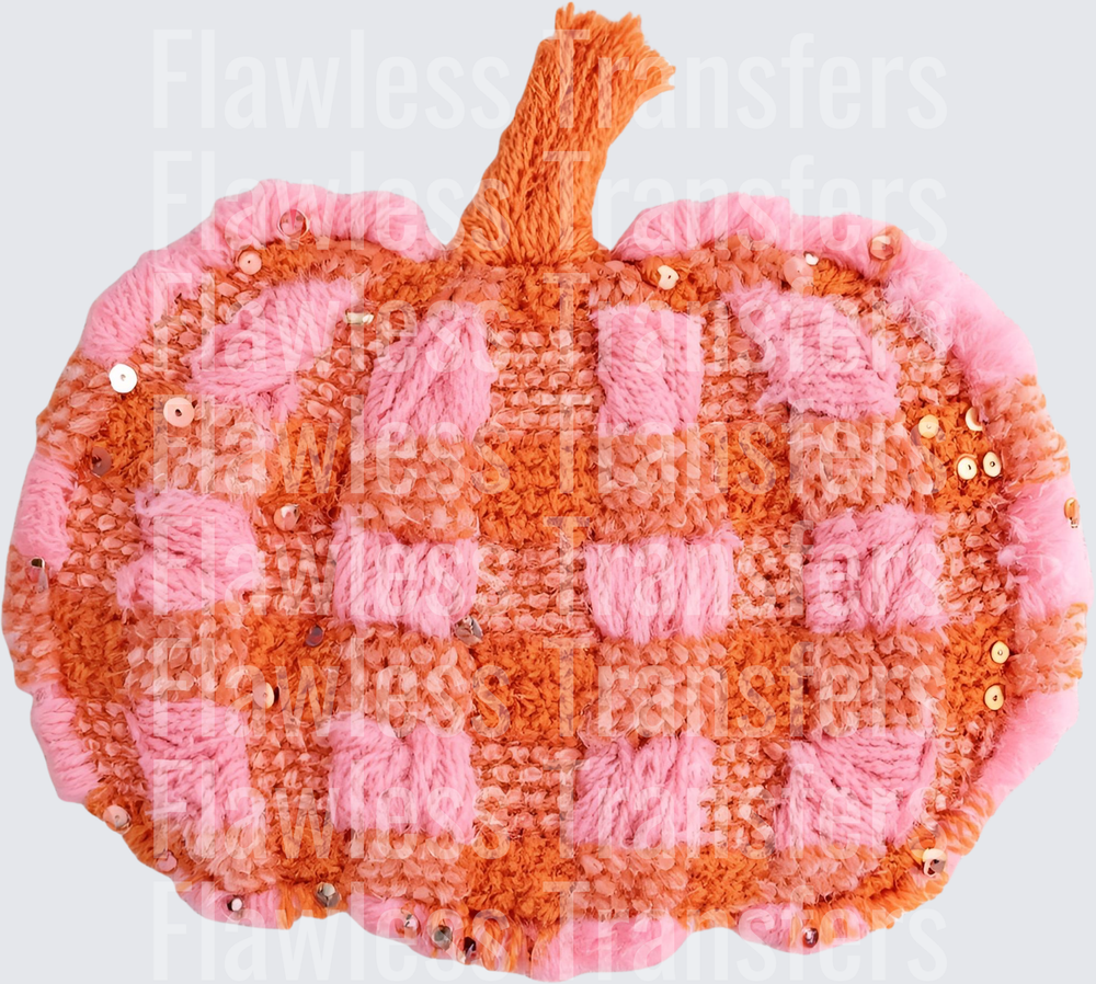Pink And Orange Plaid Pumpkin Faux Yarn #0344